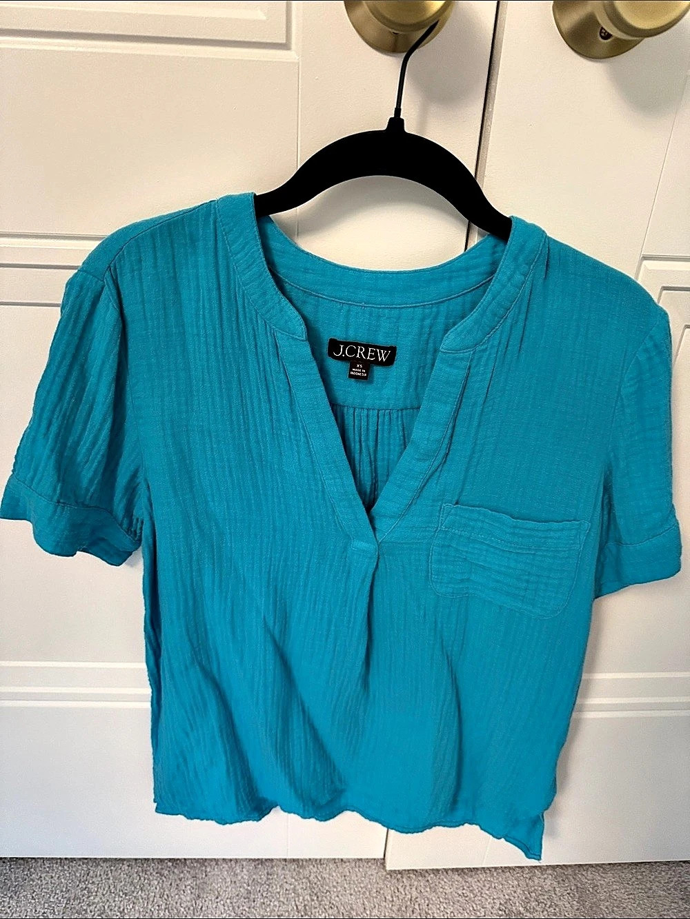 J.Crew V-Neck Double-Gauze Popover Top Blue XS